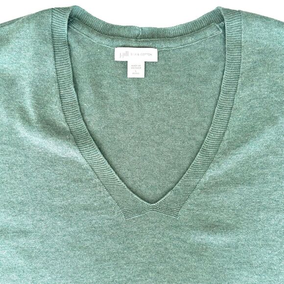 J Jill V-Neck Sweater Womens Large Petite Pullover Silk/Cotton Lt Teal Green - Picture 4 of 9